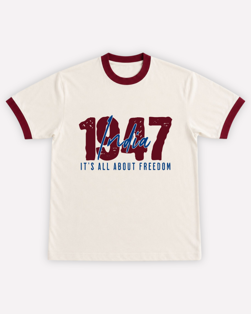 1947 Ringer Tee | 220 GSM 96% Cotton Lycra Off-White & Maroon Ringer T-Shirt