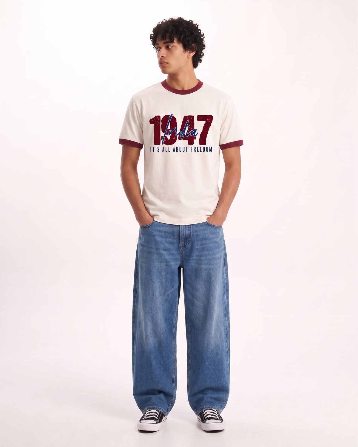 1947 Ringer Tee | 220 GSM 96% Cotton Lycra Off-White & Maroon Ringer T-Shirt