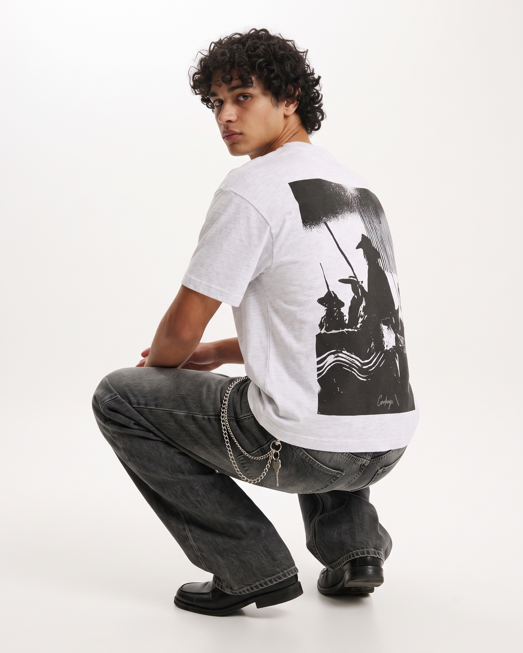 CowBoys Boxy Slub Tee | 180 GSM Dusty White Cotton Slub Graphic T-Shirt