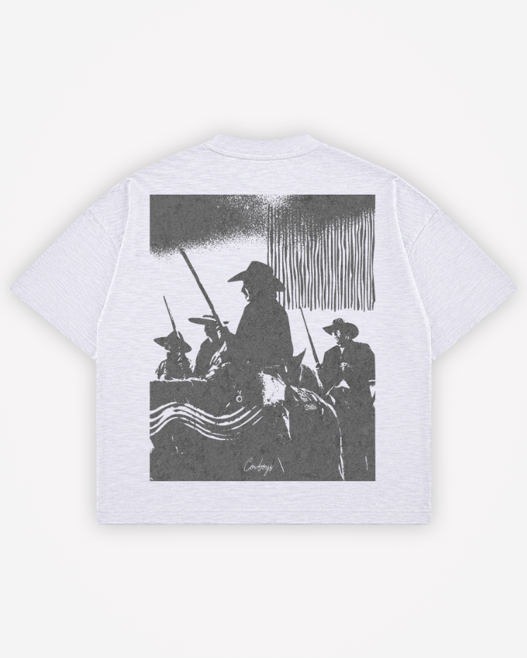 CowBoys Boxy Slub Tee | 180 GSM Dusty White Cotton Slub Graphic T-Shirt