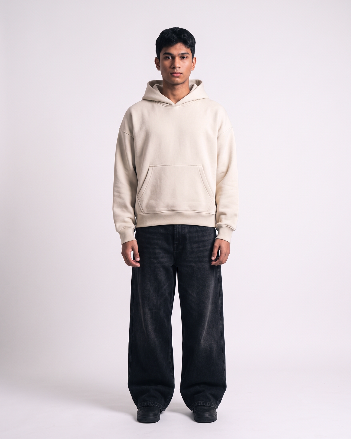 Cream Boxy Hoodie | 360 GSM Cotton Winter Hoodie