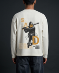 Destroy the Sadness Tee | 240 GSM Off-White Oversized Full-Sleeve Cotton Waffle Knit Graphic Tee