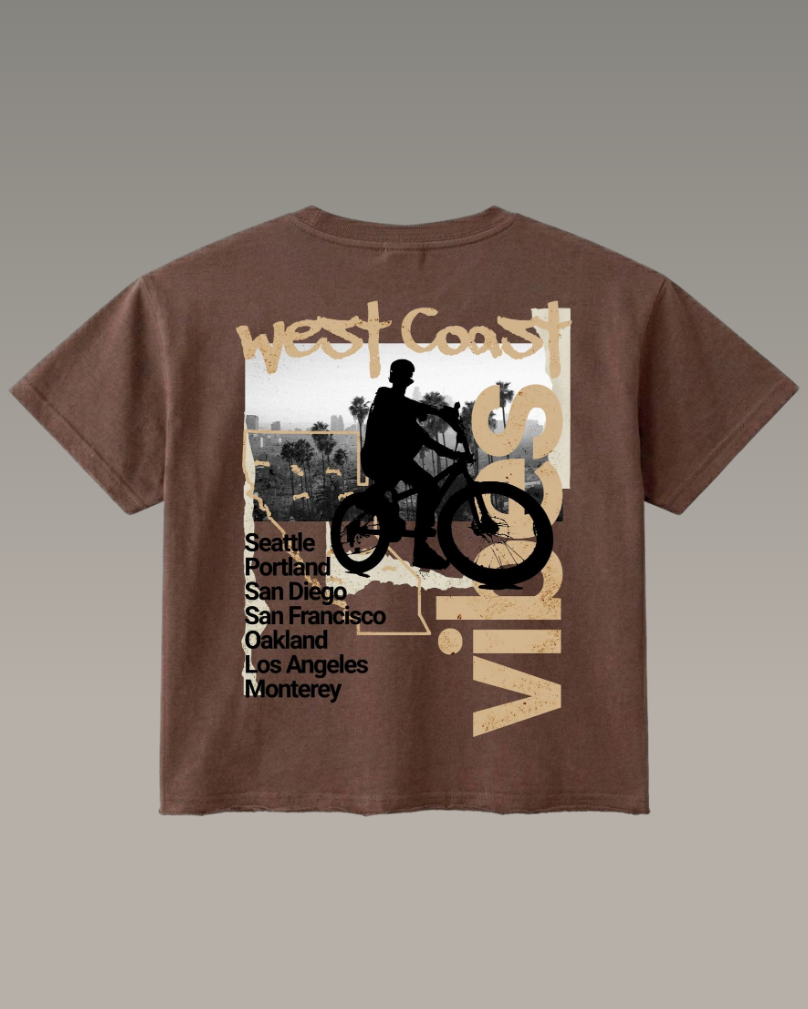 West Coast Vibes Brown Boxy Fit T-Shirt | 240 GSM French Terry Brown Graphic Tee