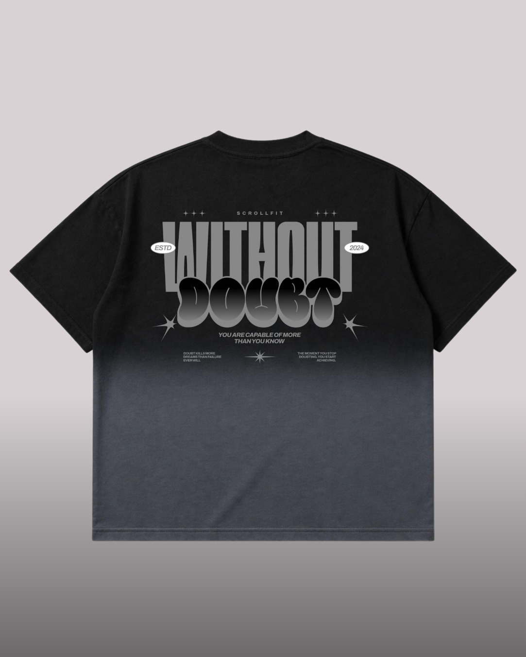 Without Doubt Boxy Fit T-Shirt | 240 GSM French Terry Black Ombré Wash Graphic Tee