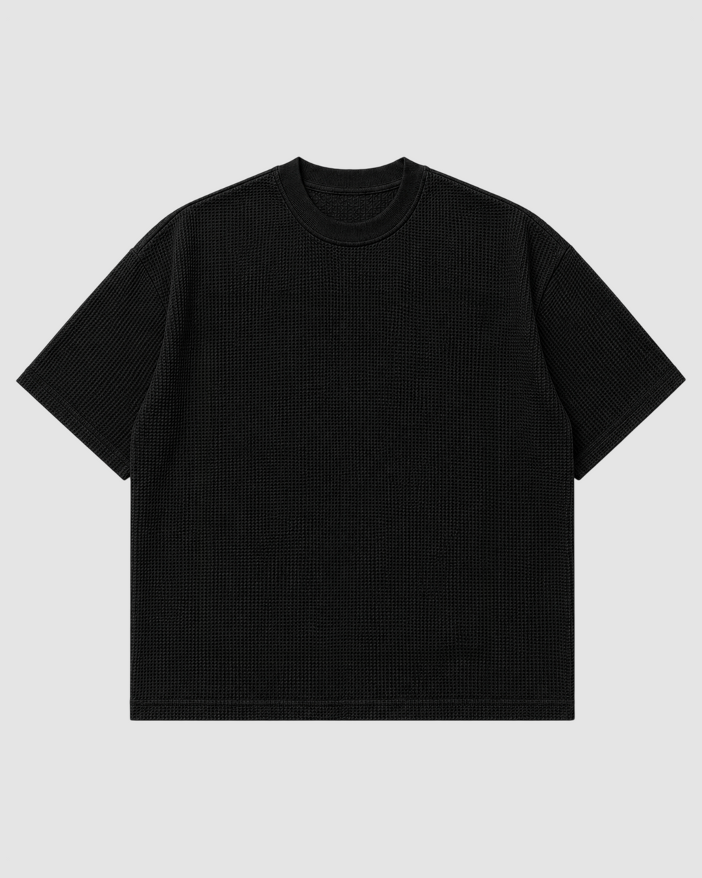 Black Waffle Boxy Fit T-Shirt | 240 GSM Waffle Knit Cotton Boxy Tee