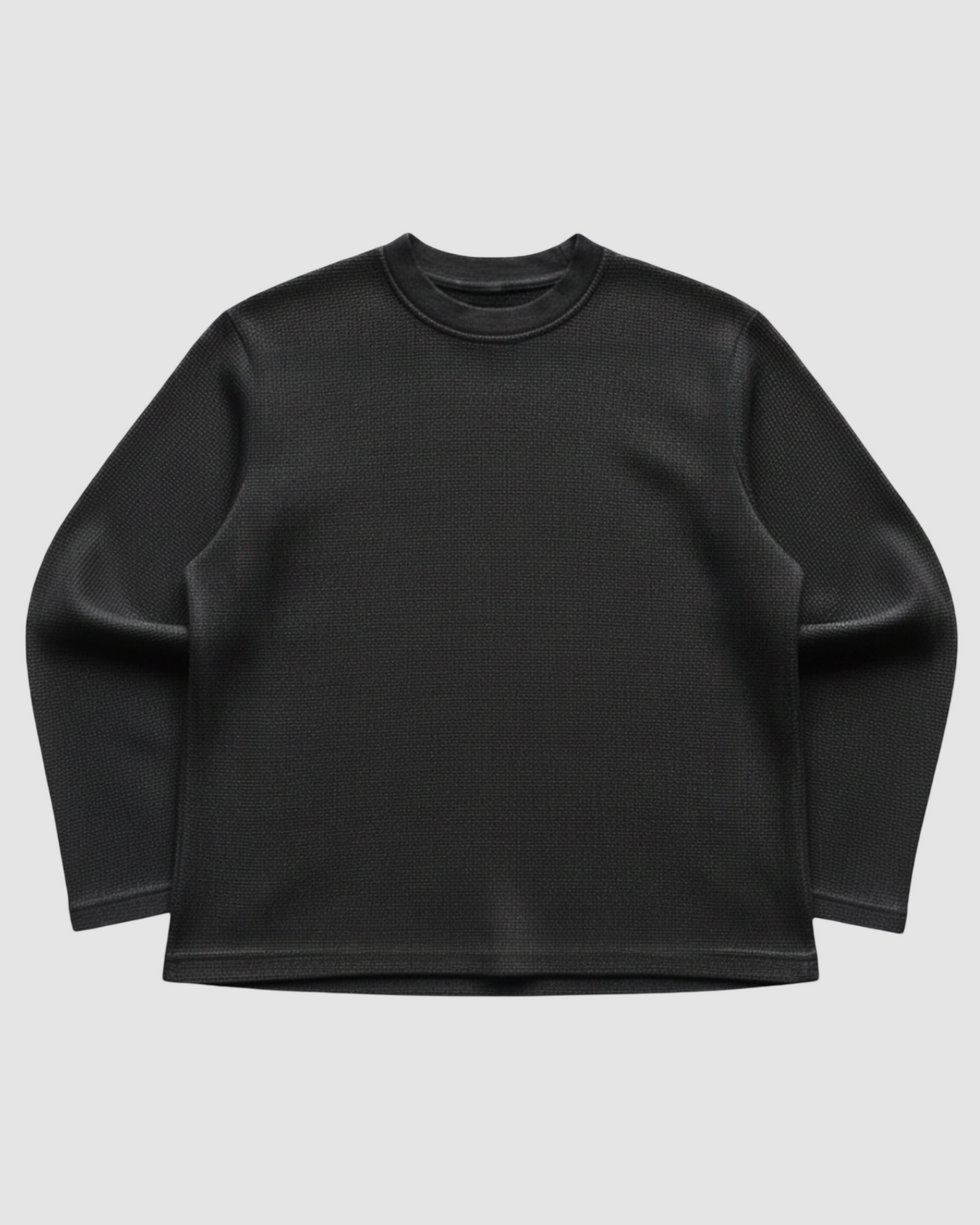 Black Waffle Knit Oversized Full-Sleeve T-Shirt | 240 GSM Cotton Waffle Knit Tee