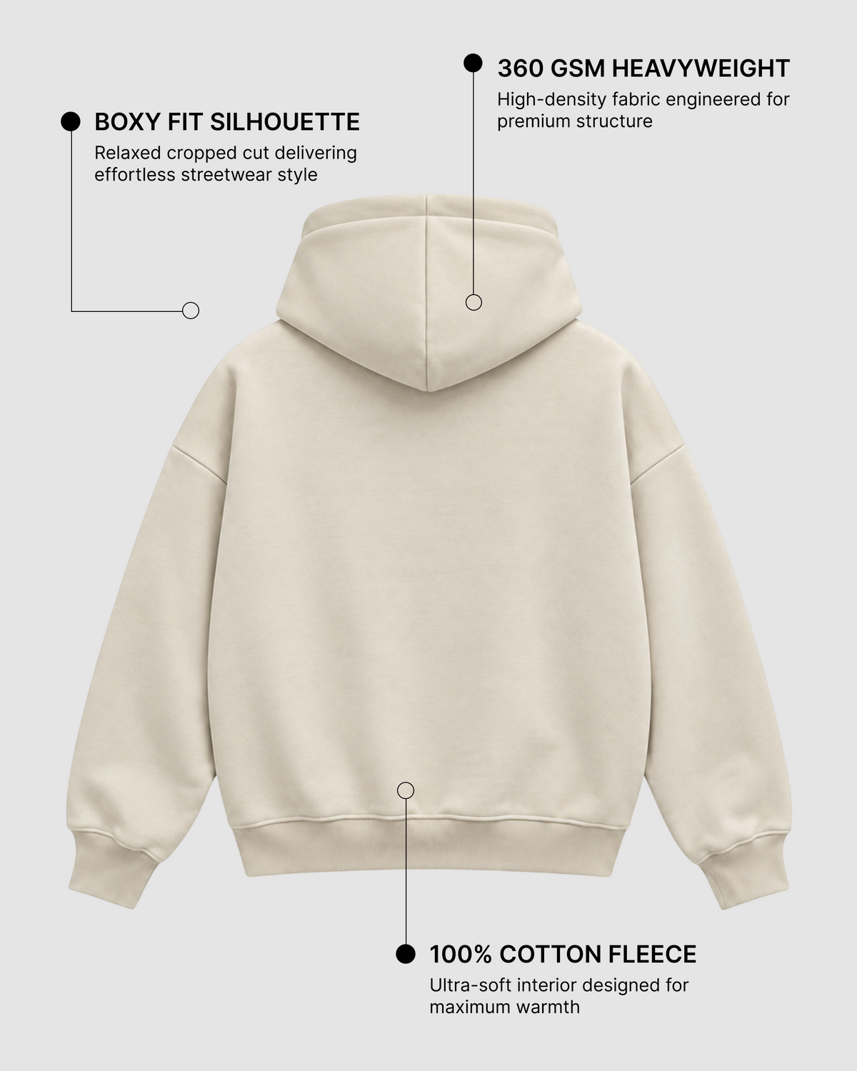 Cream Boxy Hoodie | 360 GSM Cotton Winter Hoodie