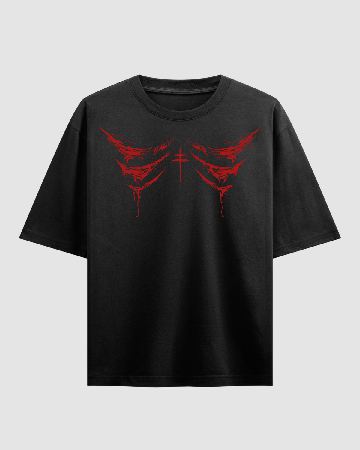 Crimson Drip Black Oversized T-Shirt | 240 GSM French Terry Cotton Graphic Tee