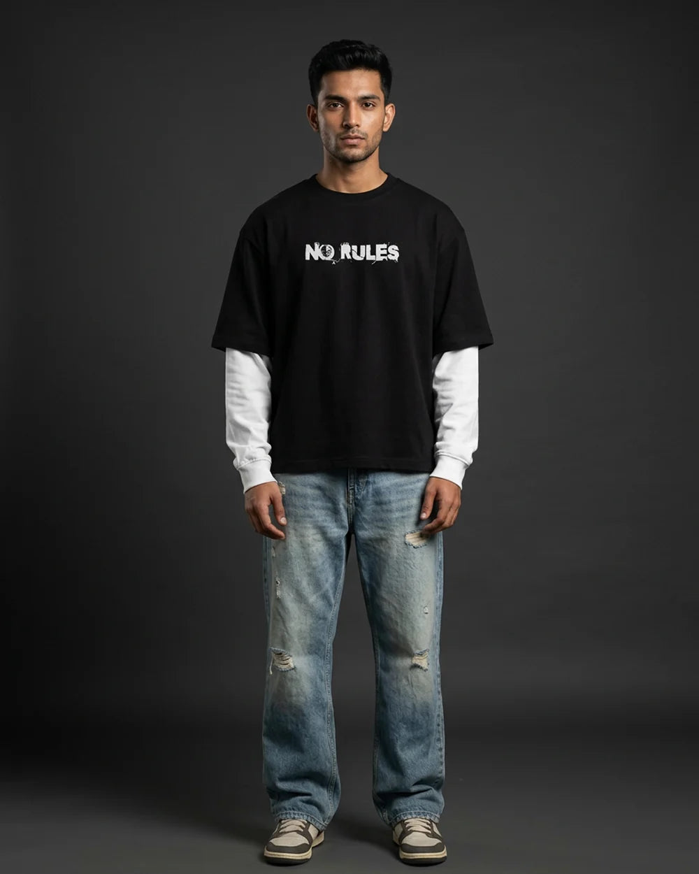 Dope Mode Oversized Tee | 240 GSM French Terry Cotton Black with White Sleeves