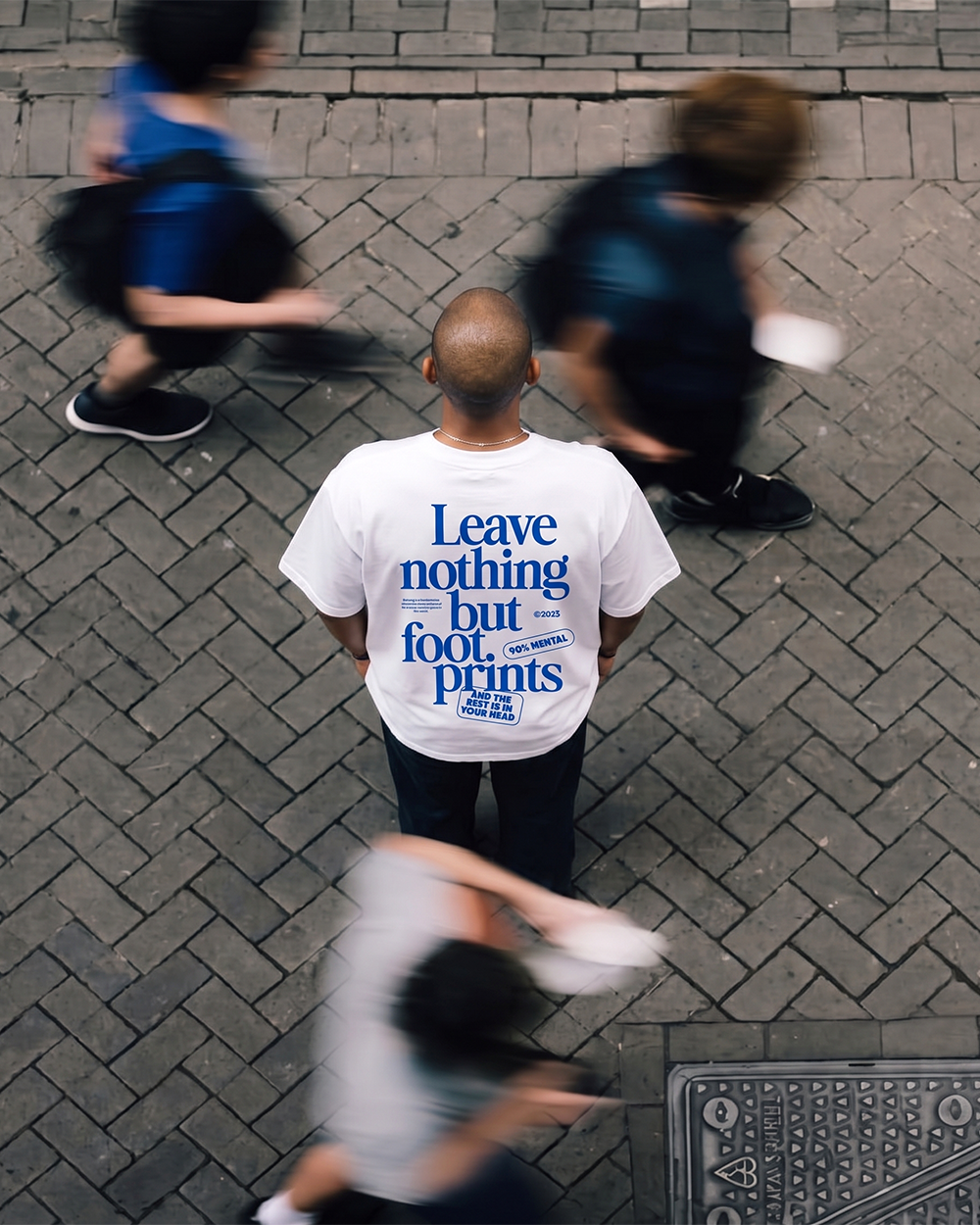 Leave Nothing But Footprints White Oversized Tee | 240 GSM French Terry Cotton Graphic Tee