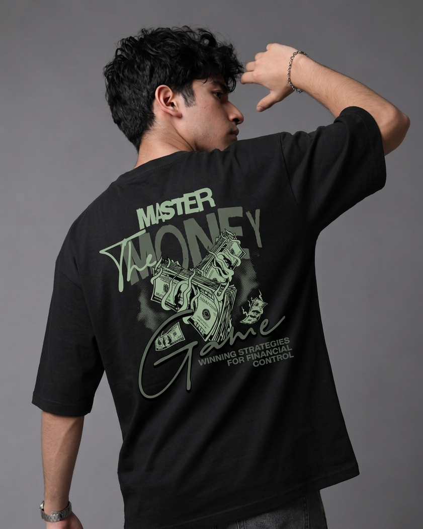 Money Game Oversized T-Shirt | 240 GSM French Terry Cotton Black Graphic Tee
