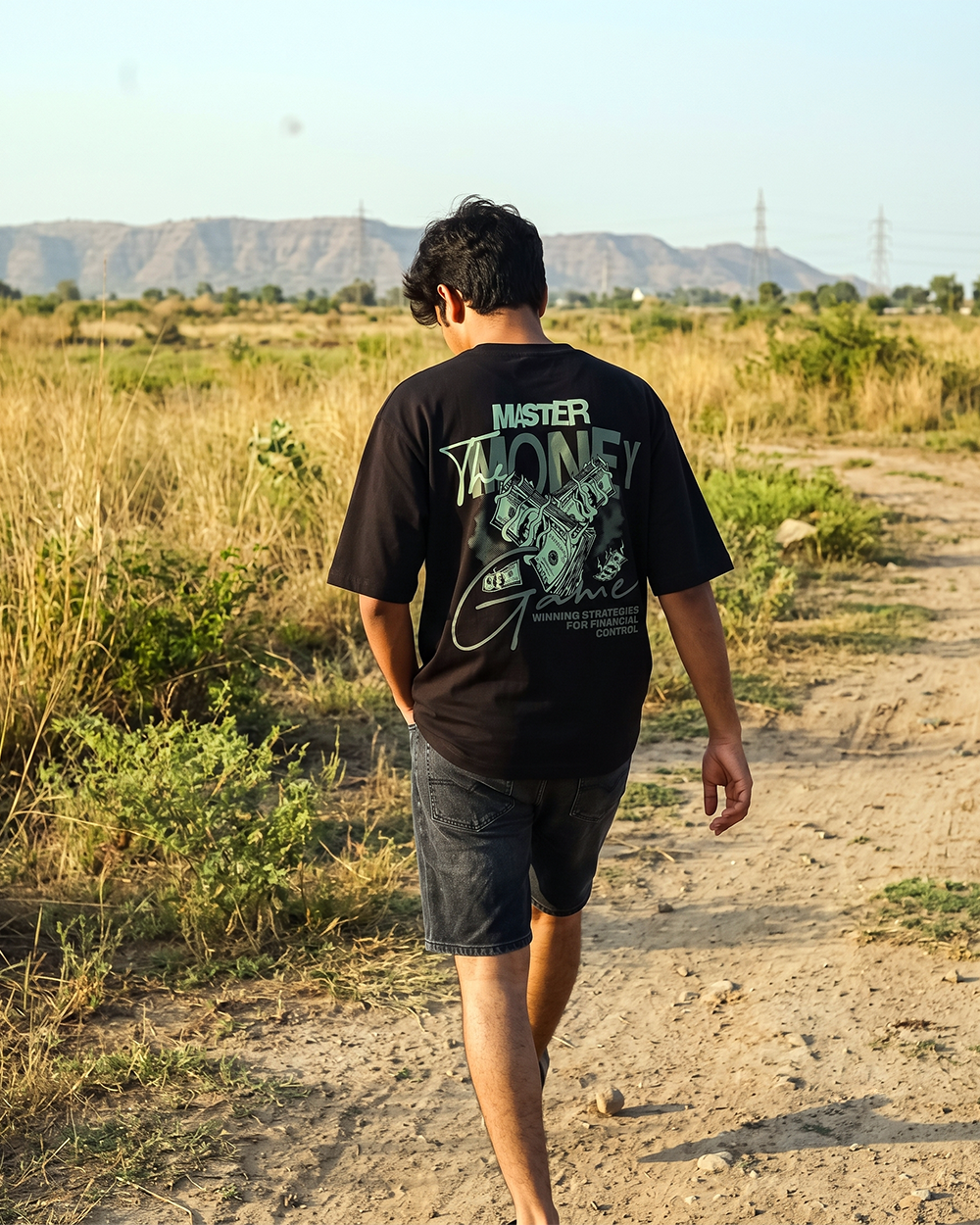 Money Game Oversized T-Shirt | 240 GSM French Terry Cotton Black Graphic Tee
