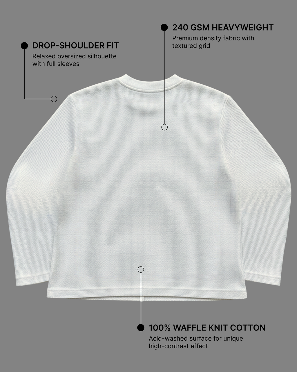 Off-White Waffle Knit Oversized Full-Sleeve T-Shirt | 240 GSM Waffle Knit Cotton Oversized Tee