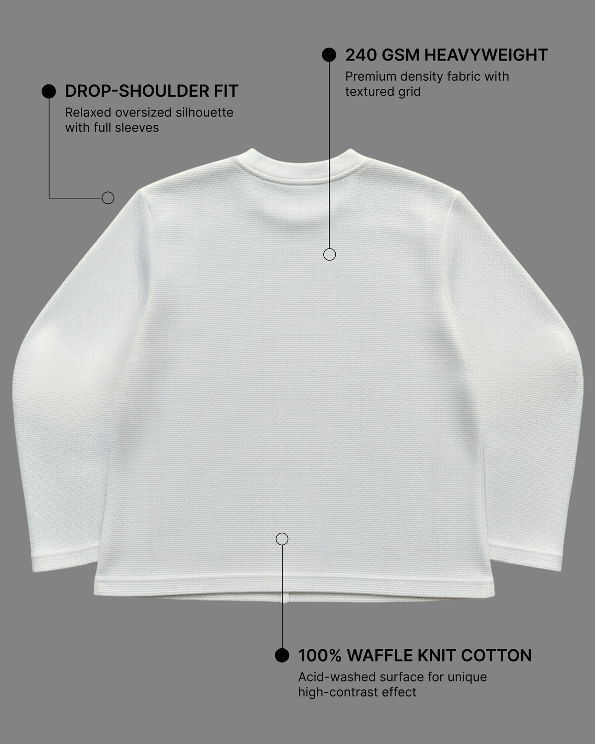 Off-White Waffle Knit Oversized Full-Sleeve T-Shirt | 240 GSM Waffle Knit Cotton Oversized Tee
