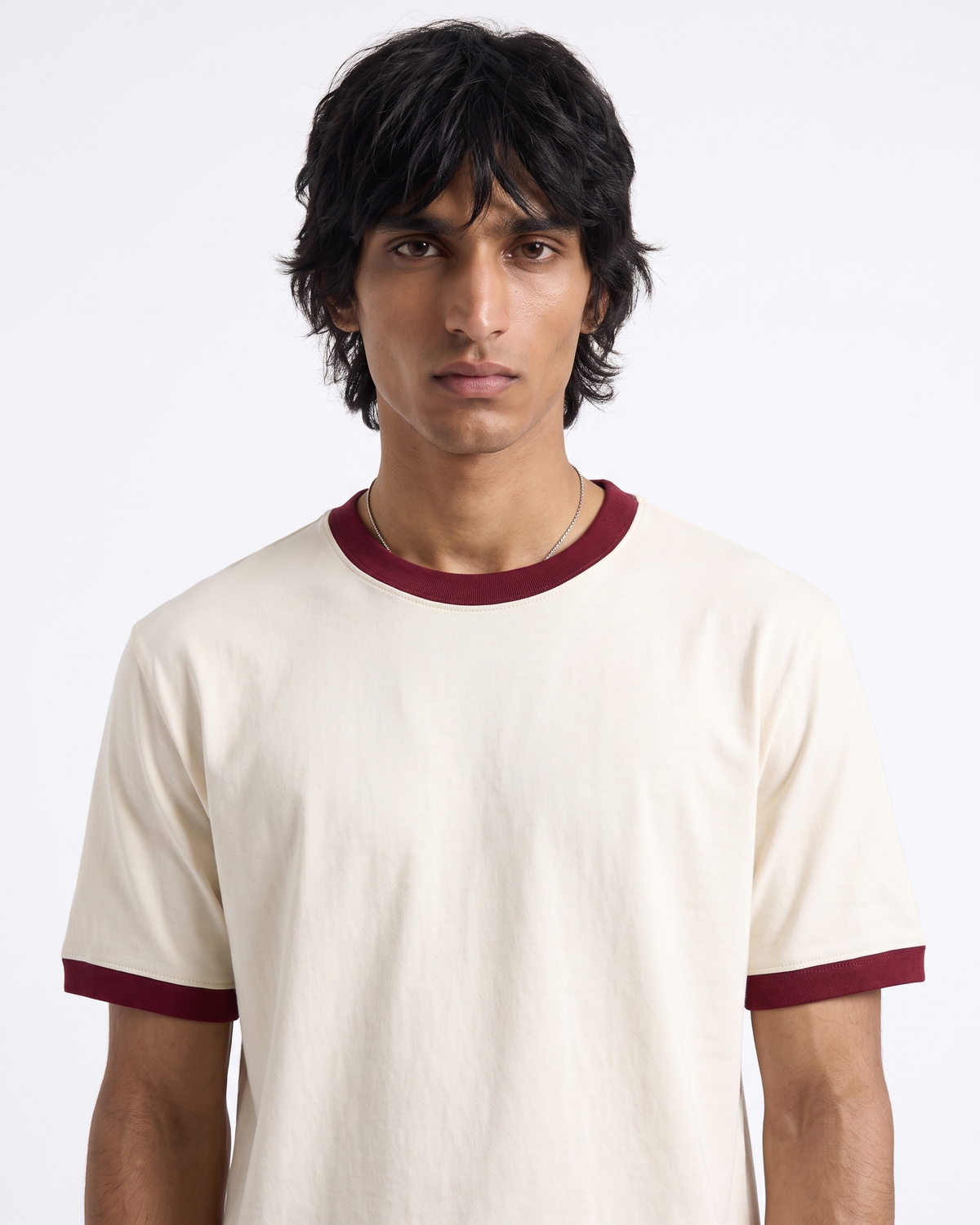 Off White & Maroon Ringer T-Shirt | 220 GSM 96% Cotton Lycra Ringer Tee