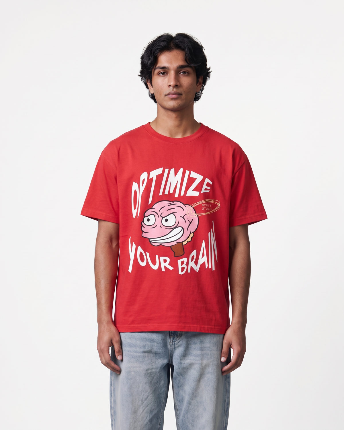 Optimize Your Brain Classic Red T-Shirt | 180 GSM Cotton Regular Fit Tee