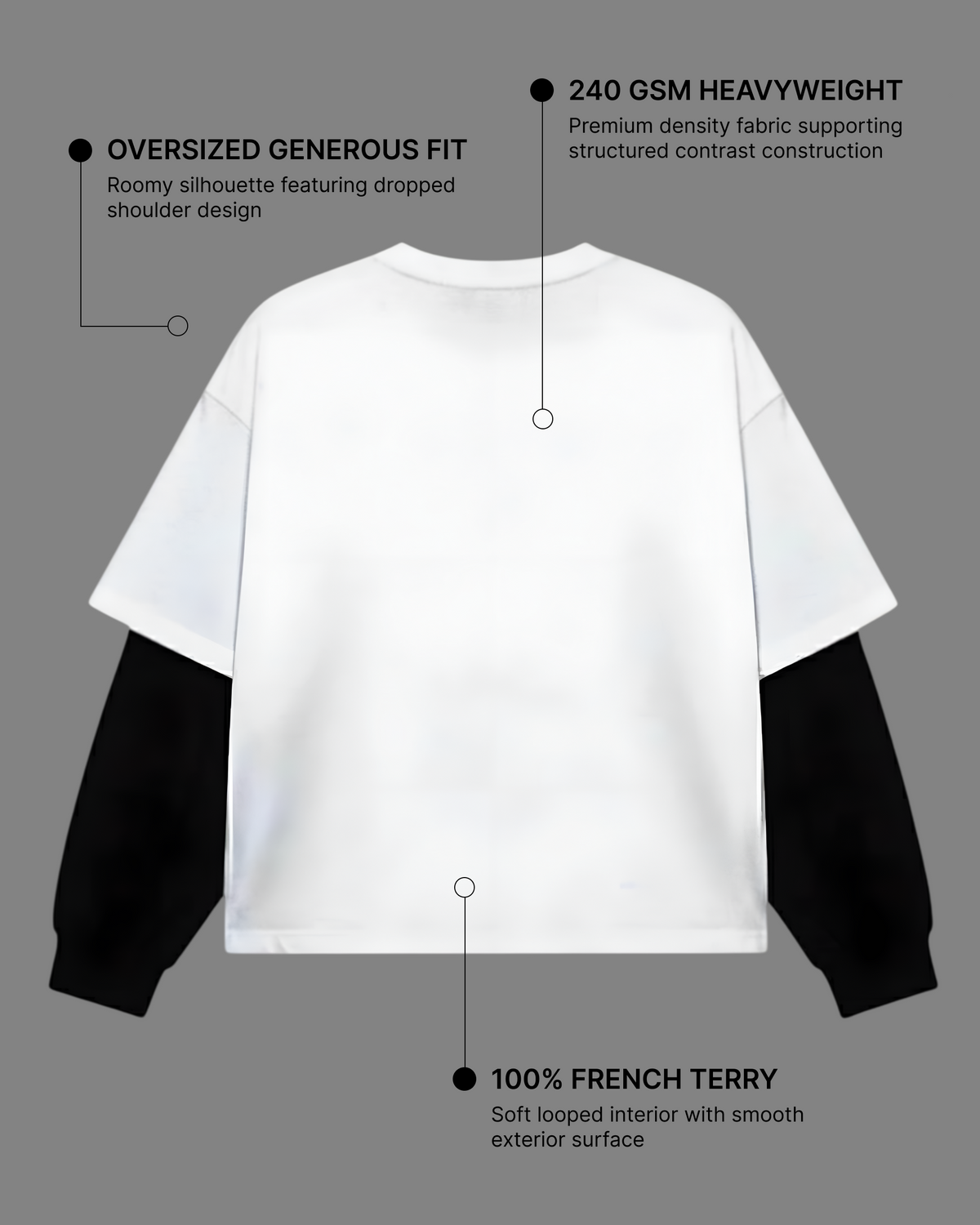 Own Your Story White With Black Sleeve Oversized T-Shirt | 240 GSM French Terry Cotton Graphic Tee