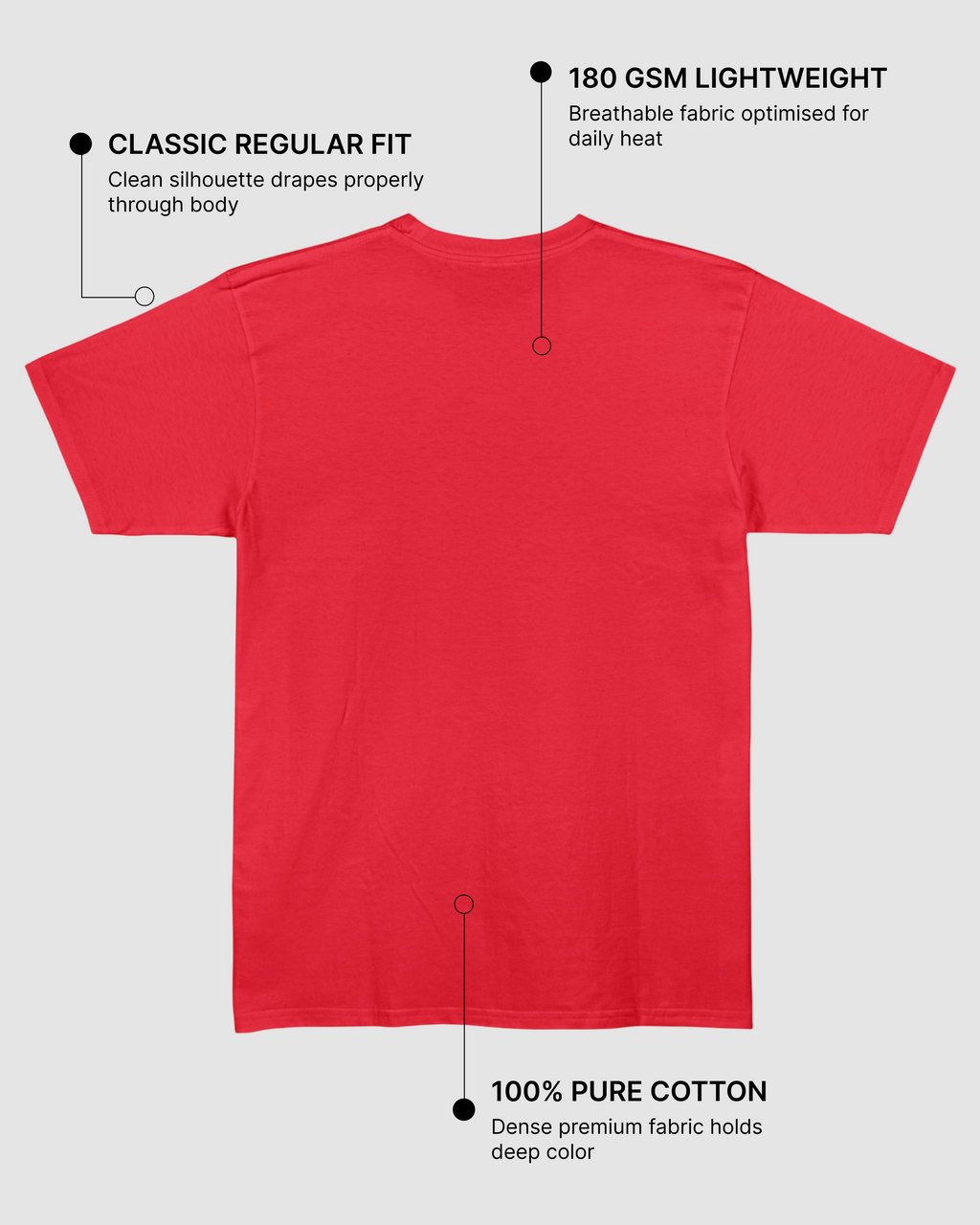 Red Regular Fit T-Shirt | 180 GSM 100% Cotton Everyday Tee