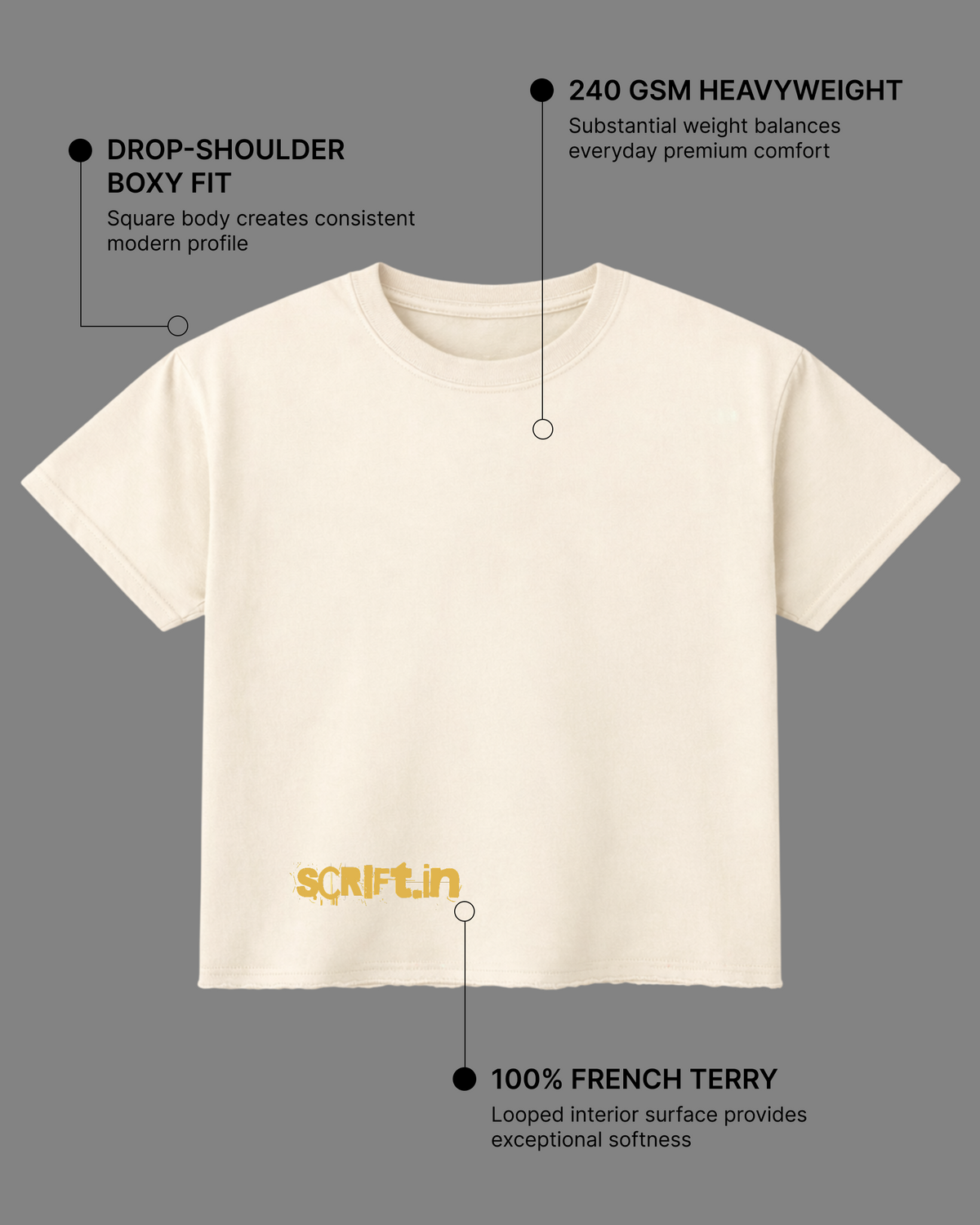 Zero Rules Boxy Fit T-Shirt | 240 GSM French Terry Off-White Graphic Tee